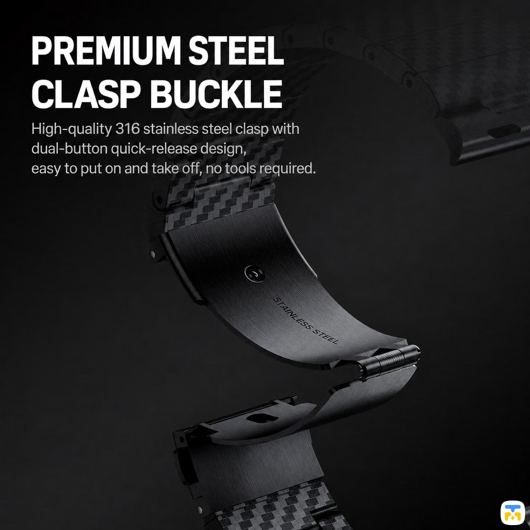 PREMIUM STEEL
CLASP BUCKLE - Carbon Fiber Pattern Metal Apple Watch Strap for 38-49mm
