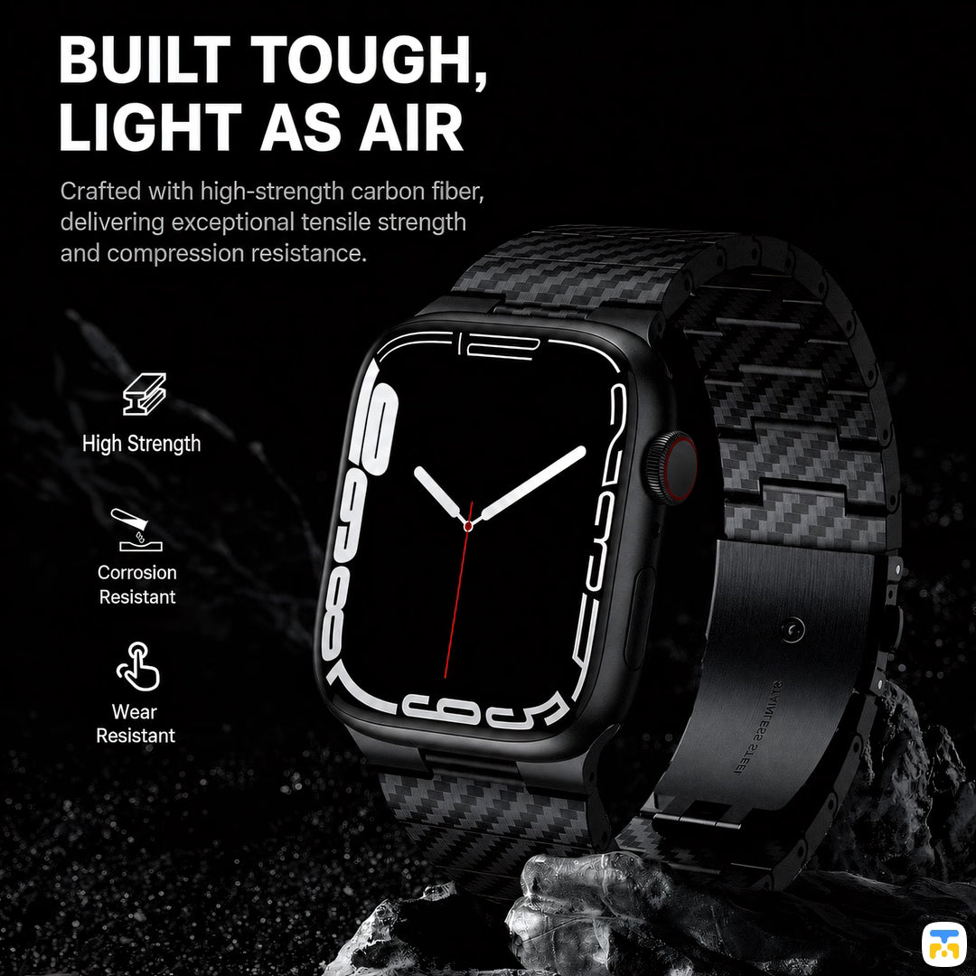 BUILT TOUGH,
LIGHT AS AIR - Carbon Fiber Pattern Metal Apple Watch Strap for 38-49mm