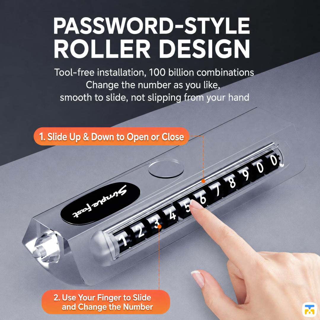 PASSWORD-STYLE
ROLLER DESIGN - Carbon Fiber Textured Temporary Parking Phone Number Holder