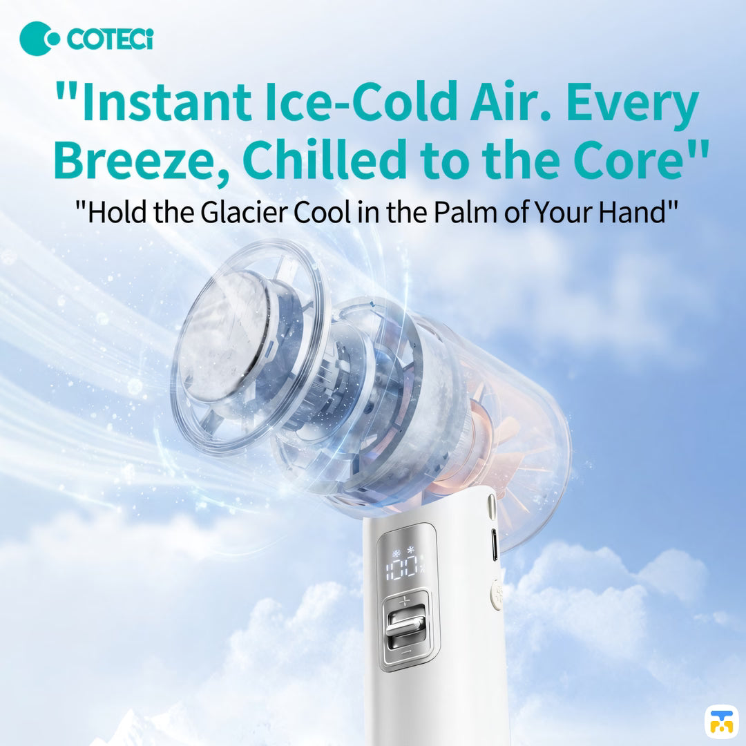 Instant Ice-Cold Air. Every Breeze, Chilled to the Core - COTECi 0°HANDHELD FAN - COTECi Zero-Degree Handheld Refrigeration Fan - Ice-Cold Air