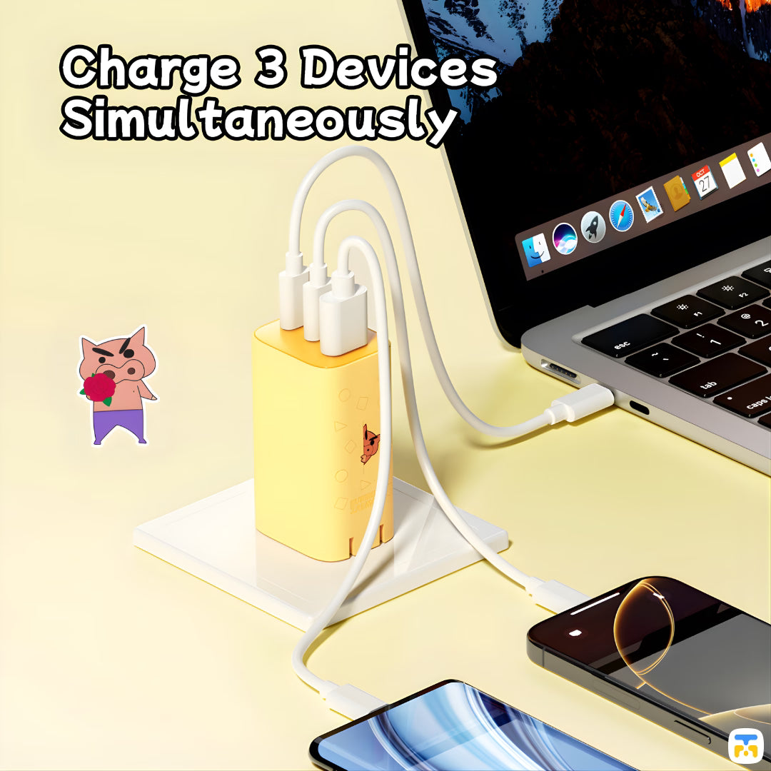 Charge 3 Devices Simultaneously - Crayon Shinchan Ice²Cube 65W GAN Wall Charger