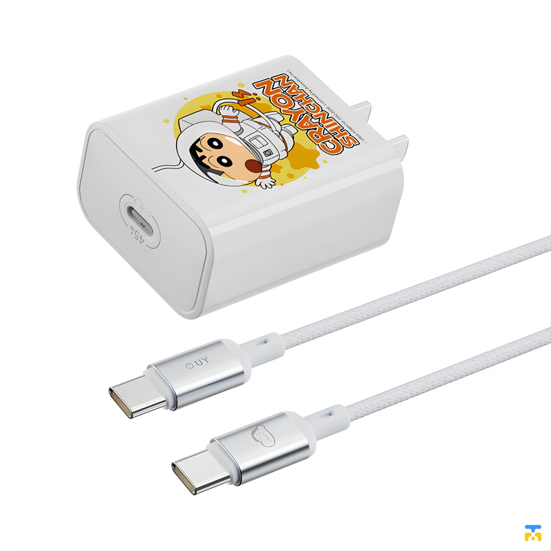 Crayon Shinchan PD 45W USB-C Fast Charging Kit - 60W C to C Braided Cable
