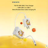 T45 PD 45W USB-C Fast Charger
+ 60W USB-C to USB-C
Metal Braided Data Cable Charging Kit - Crayon Shinchan PD 45W USB-C Fast Charging Kit - 60W C to C Braided Cable