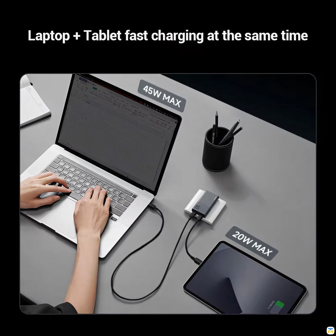 Laptop + Tablet fast charging at the same time - CUKTECH 65W GaN Card Charger - Ultra-thin - Dual USB-C