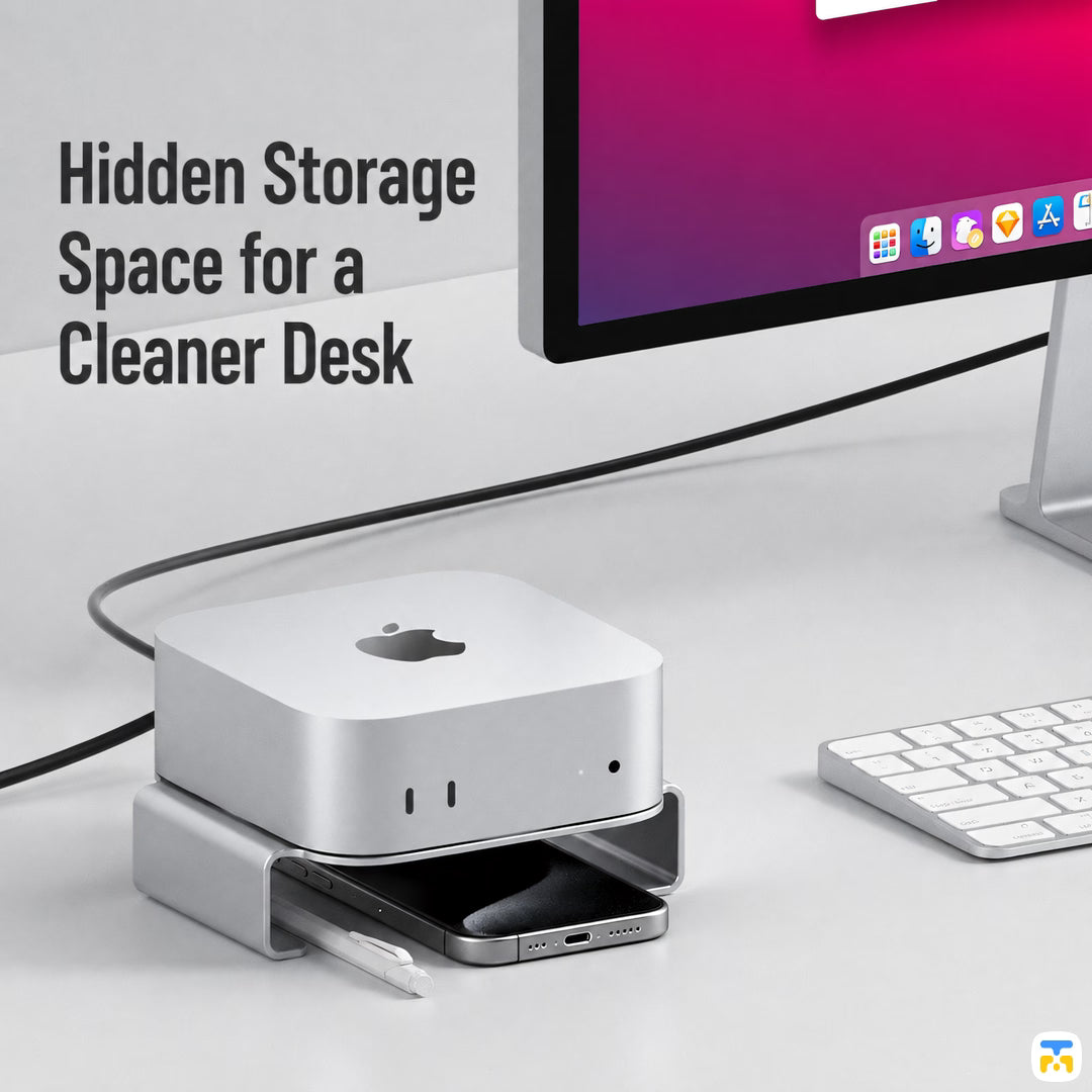 Hidden Storage Space for a Cleaner Desk - desktop-stand-for-mac-mini