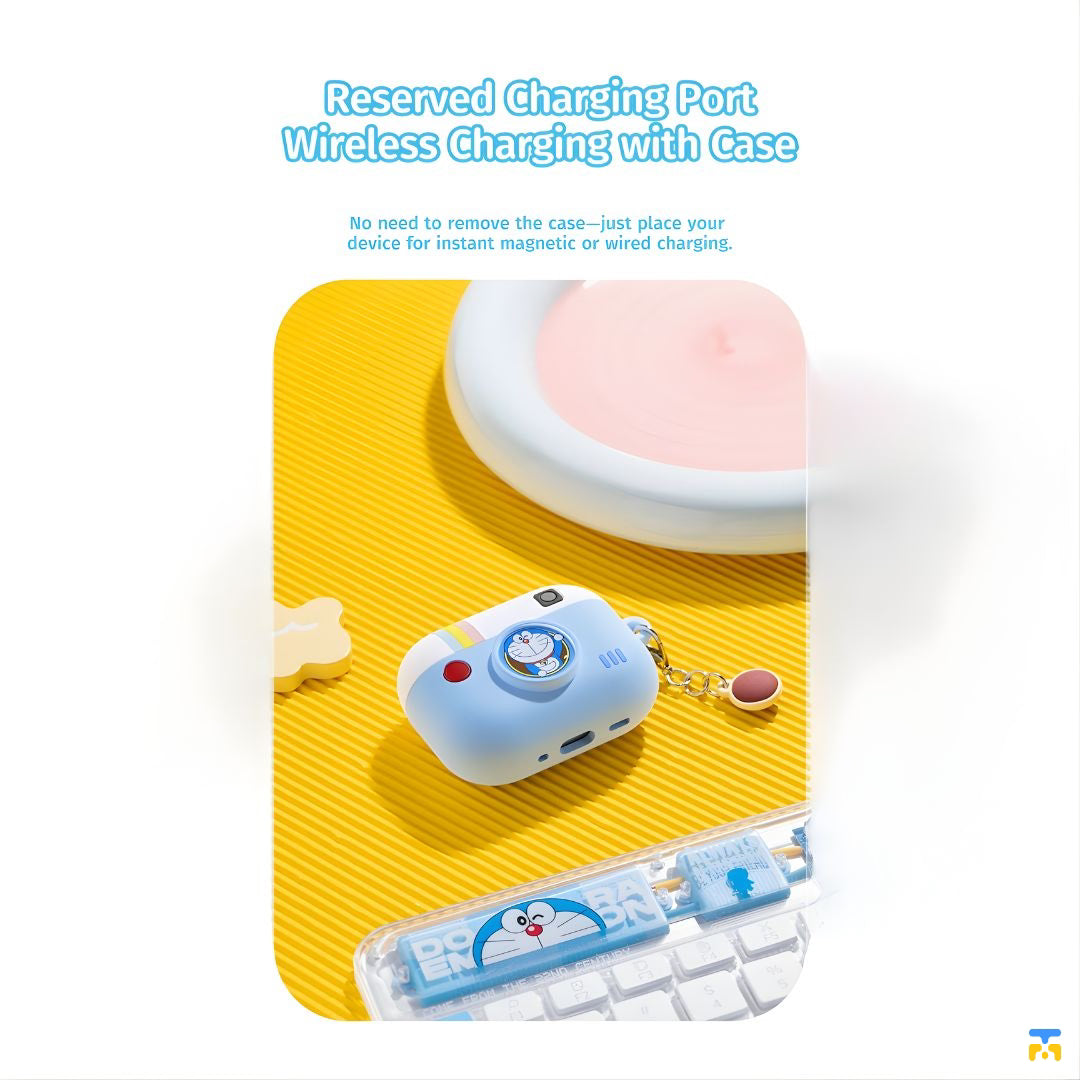 Reserved Charging Port
Wireless Charging with CaseDoraemon Retro Camera Silicone Earphone Case for AirPods Pro 3