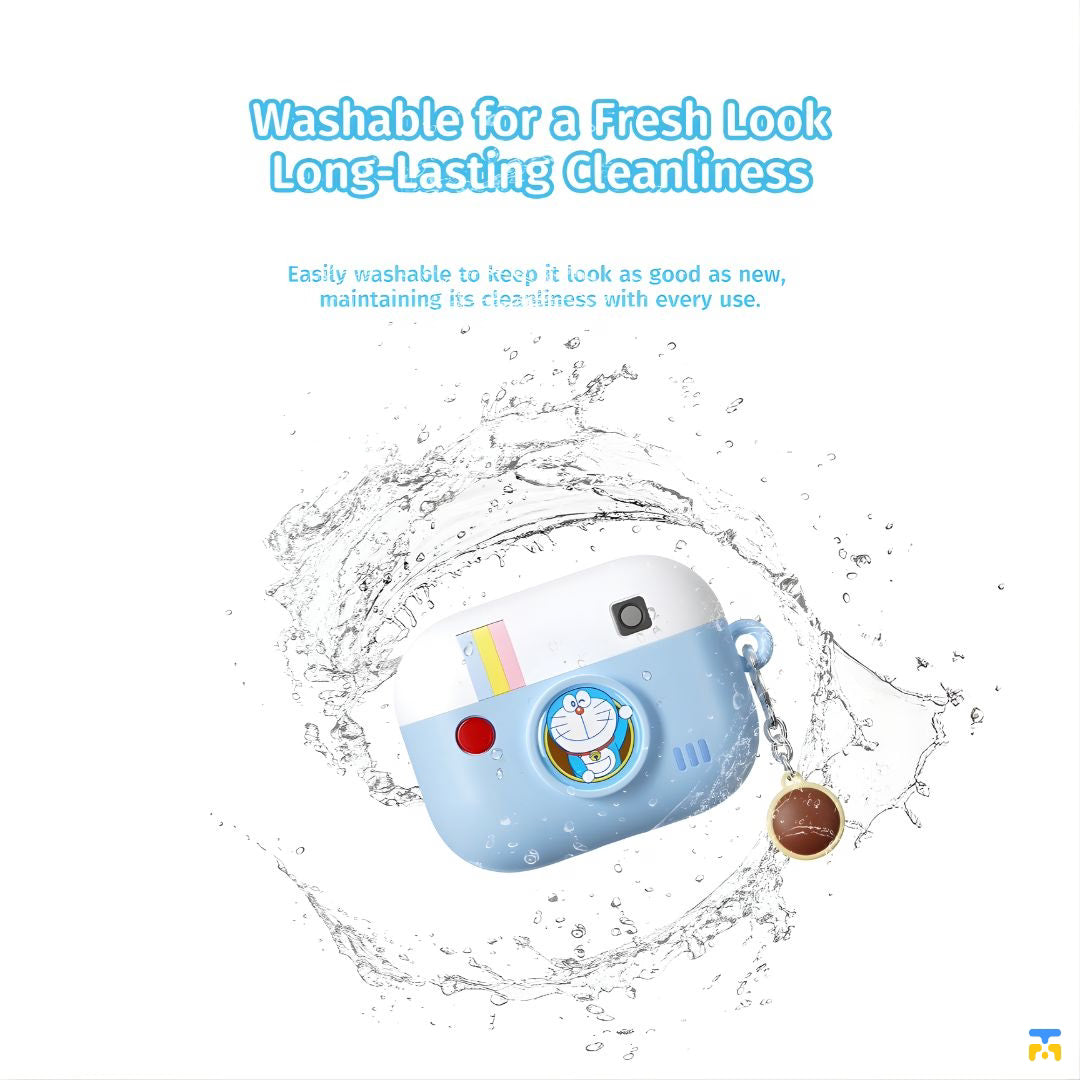 Washable for a Fresh Look Long-Lasting CleanlinessDoraemon Retro Camera Silicone Earphone Case for AirPods Pro 3
