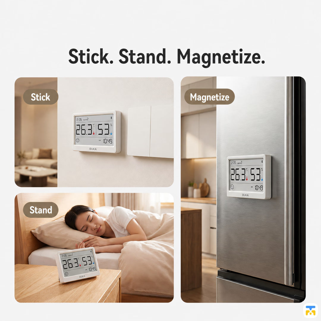 Stick. Stand. Magnetize. - DUKA E-Ink Thermometer & Hygrometer Works with MI Home