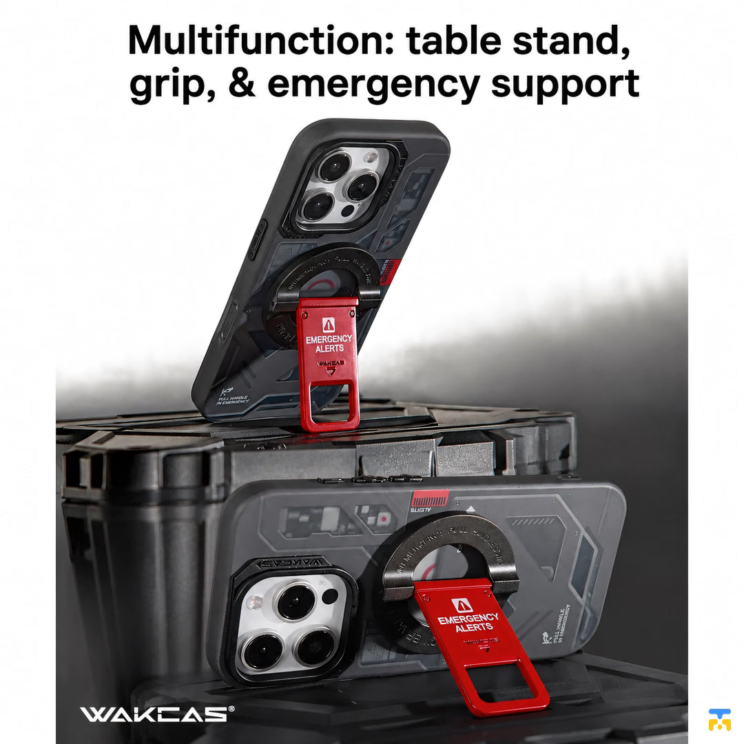 Multifunction: table stand,
grip, & emergency support - Emergency Handle Rotating Magnetic Phone Stand