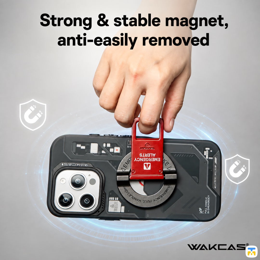 Strong & stable magnet,
anti-easily removed - Emergency Handle Rotating Magnetic Phone Stand
