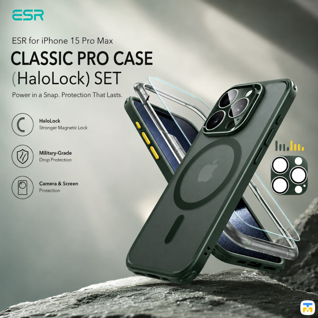 ESR for iPhone 15 Pro Max Classic Pro Case (HaloLock) Set