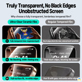 Truly Transparent, No Black Edges
Unobstructed Screen - ESR for iPhone 16 Series Borderless Screen Protector with Installer