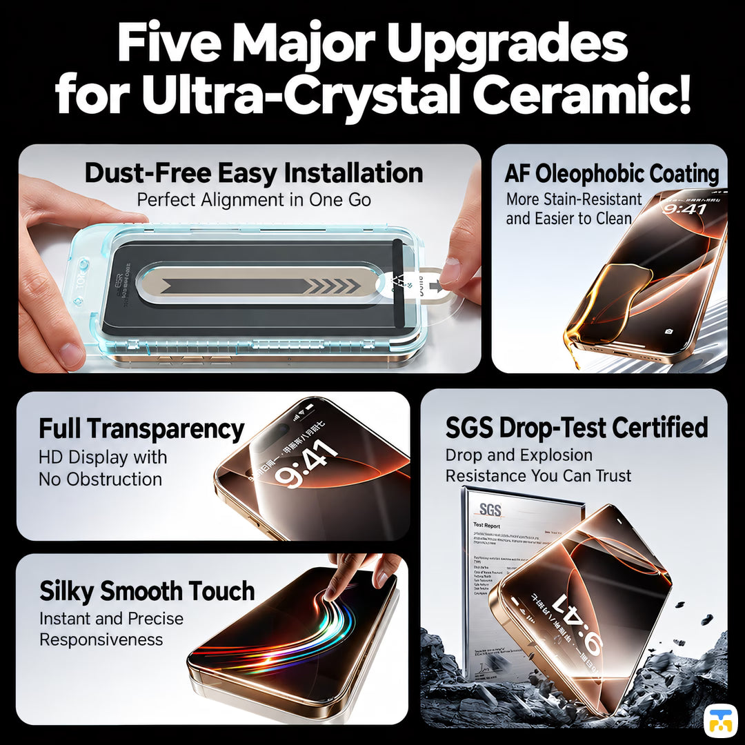 Five Major Upgrades
for Ultra-Crystal Ceramic! - ESR for iPhone 16 Series Borderless Screen Protector with Installer