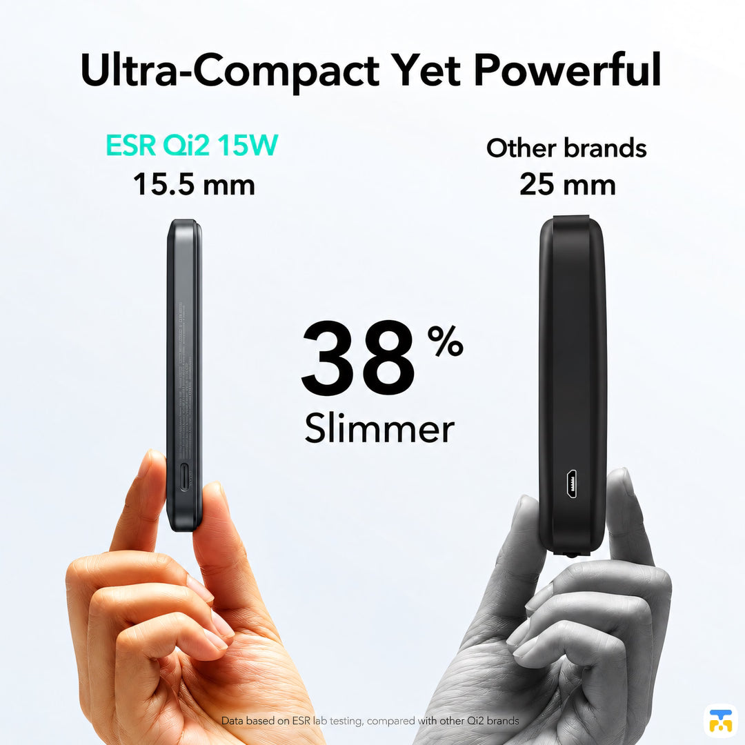 Ultra-Compact Yet Powerful - ESR MagSlim 5000 mAh 15W Qi2 Wireless Power Bank with Kickstand