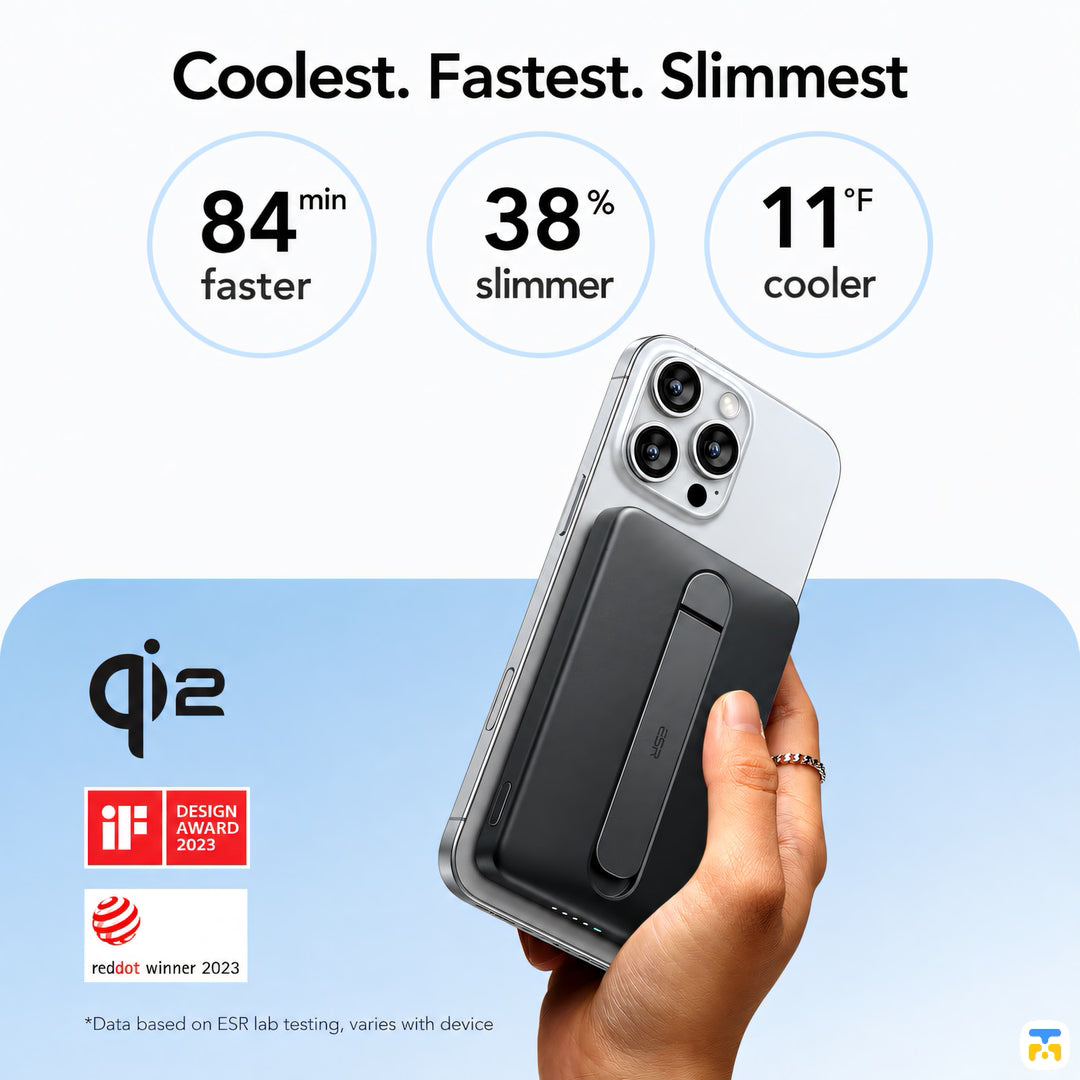 Coolest. Fastest. Slimmest - ESR MagSlim 5000 mAh 15W Qi2 Wireless Power Bank with Kickstand