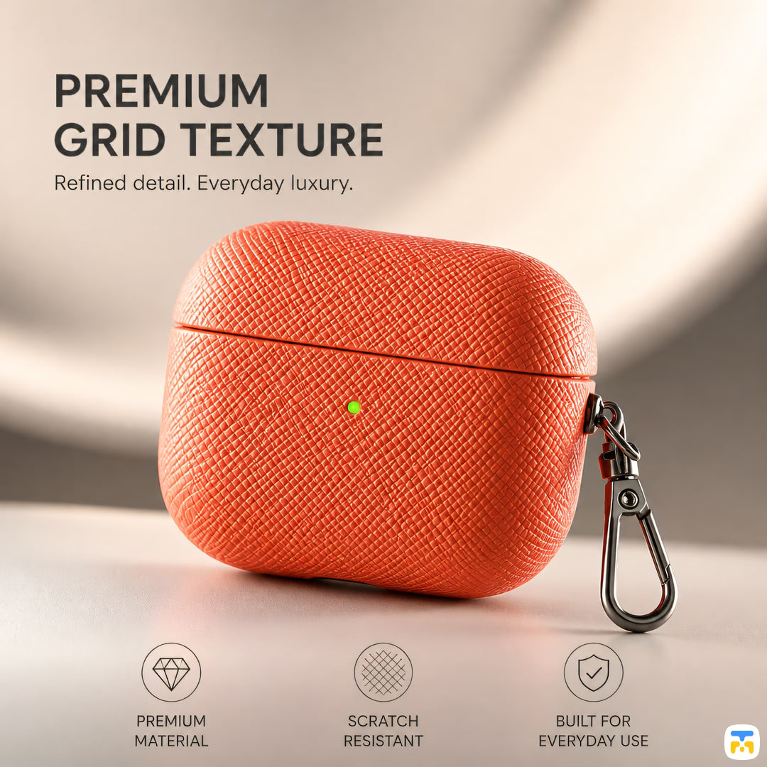 PREMIUM GRID TEXTURE - Fire Orange Grid Case for Airpods Pro Series