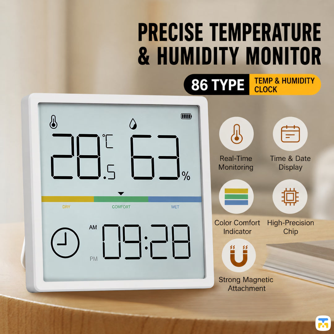 PRECISE TEMPERATURE
& HUMIDITY MONITOR - GREENER HD Color Screen Thermometer and Hygrometer with Clock