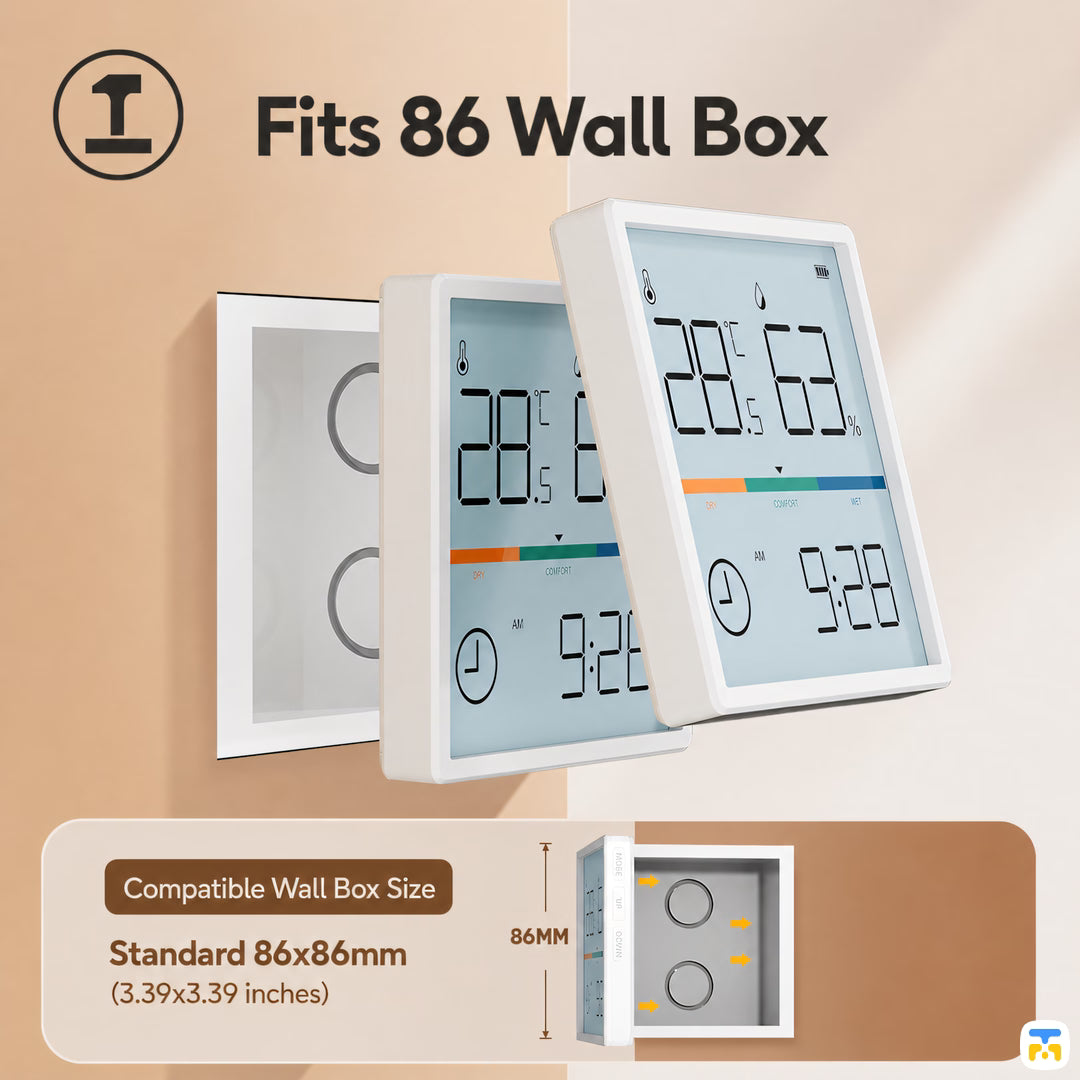 Fits 86 Wall Box - GREENER HD Color Screen Thermometer and Hygrometer with Clock