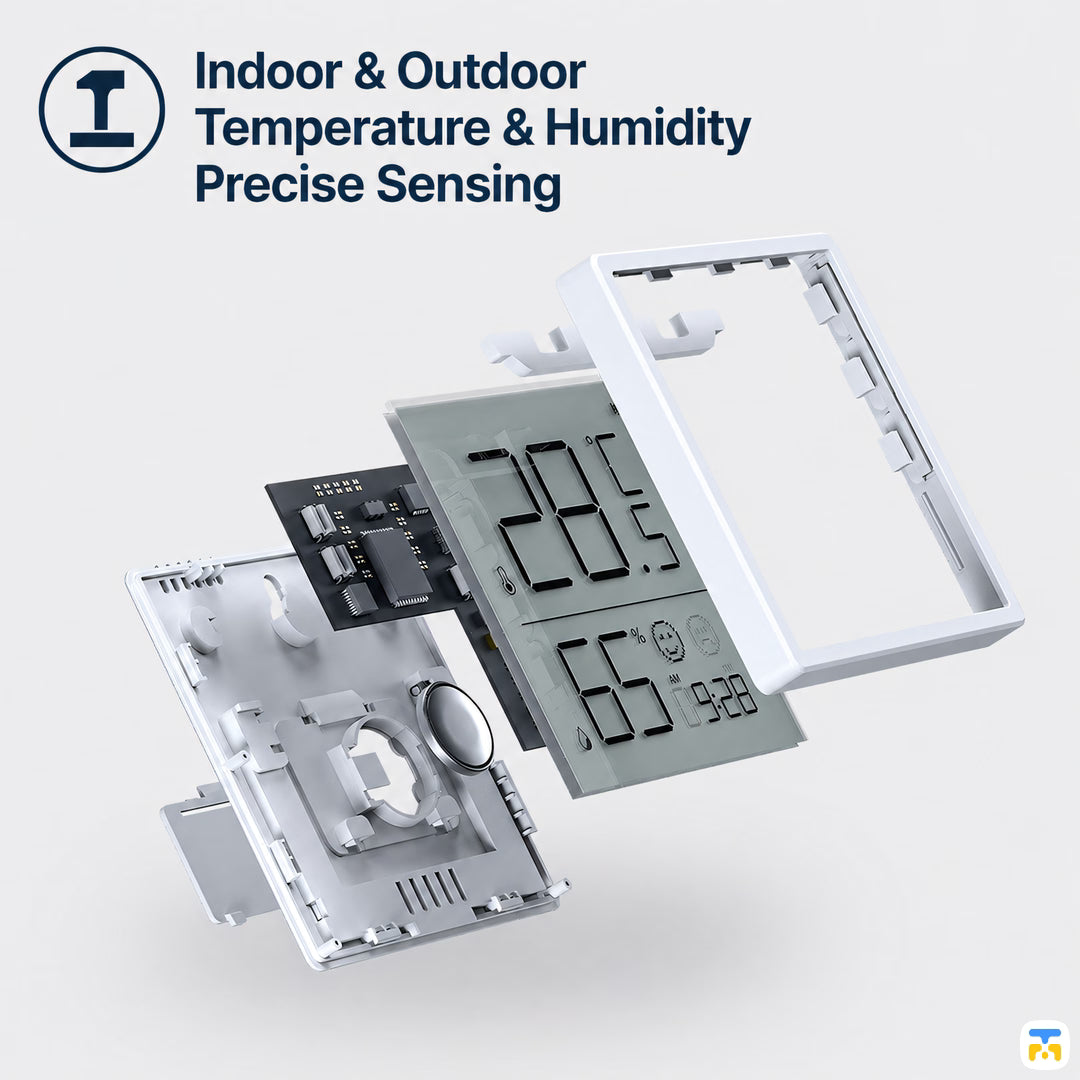 Indoor & Outdoor
Temperature & Humidity
Precise Sensing - GREENER HD Color Screen Thermometer and Hygrometer with Clock