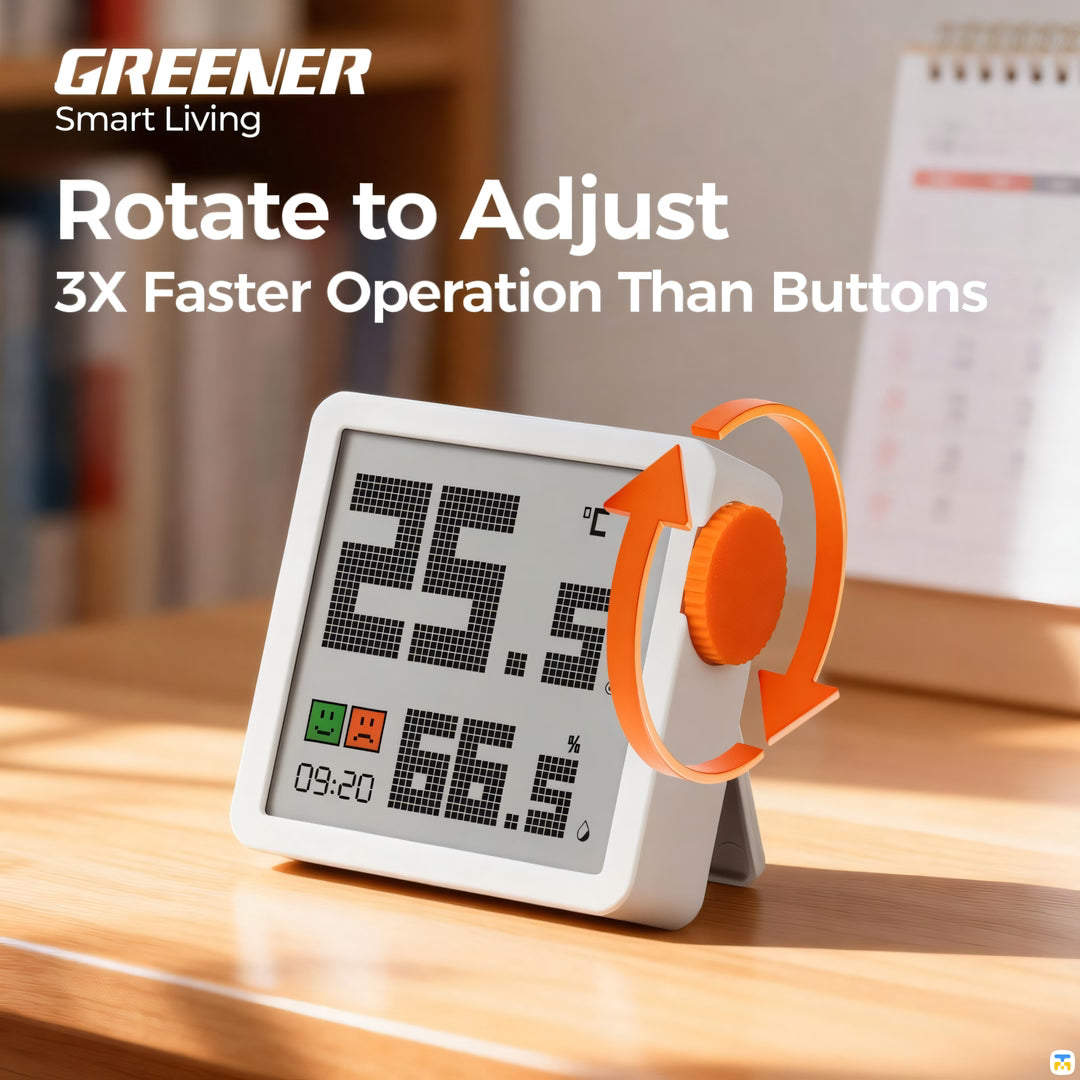 Rotate to Adjust
3X Faster Operation Than Buttons - GREENER Indoor Digital Display Electronic Thermometer - High Precision