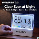 Clear Even at Night - Greener Transparent Thermometer & Hygrometer with Night Light