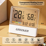 Transparent Floating Screen
Temperature & Humidity Monitor - Greener Transparent Thermometer & Hygrometer with Night Light