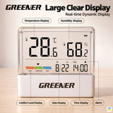 Large Clear Display
Real-time Dynamic Display - Greener Transparent Thermometer & Hygrometer with Night Light