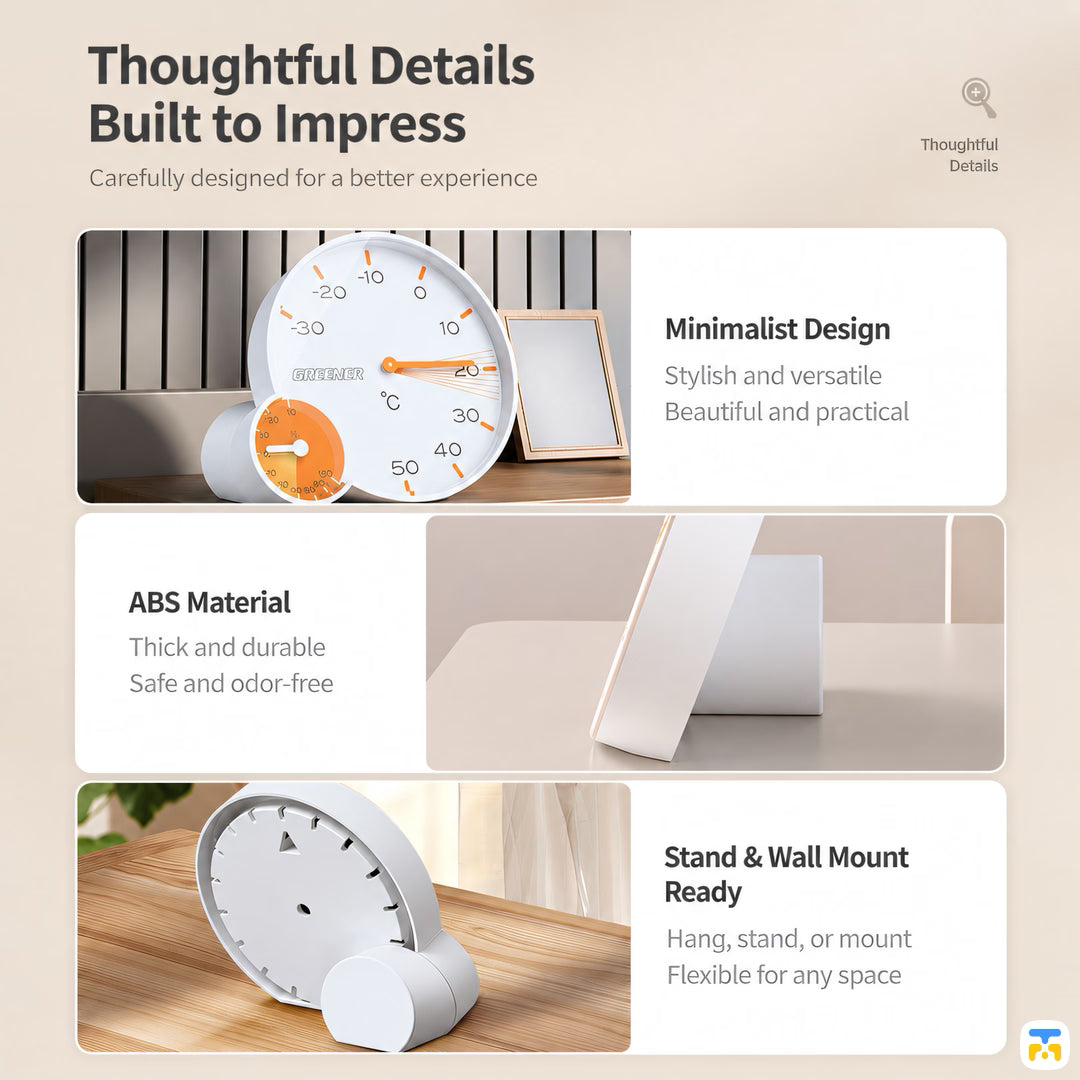 Thoughtful Details Built to Impress - Greener Wall-Mounted Thermometer and Hygrometer - Speedometer Series