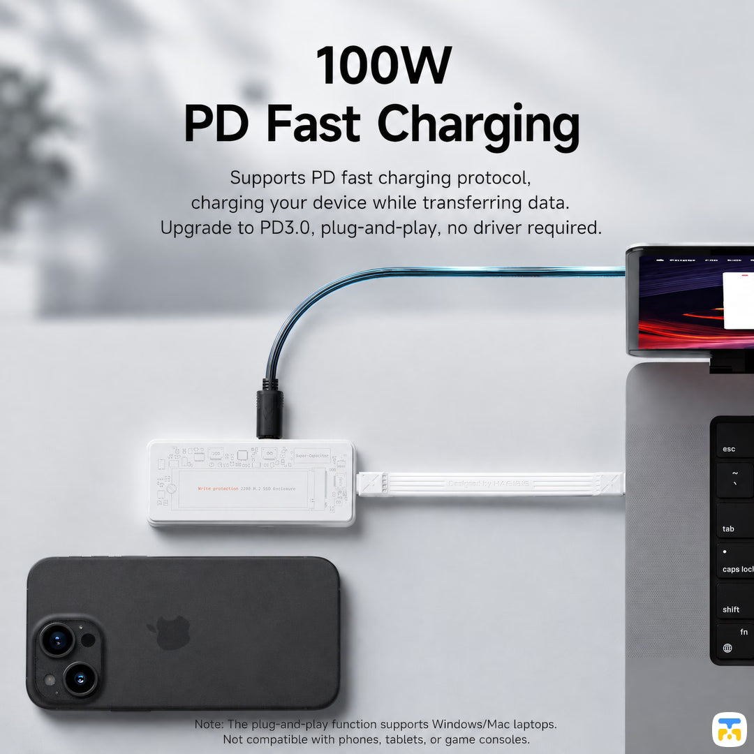  100W  - HAGiBiS 10Gbps Write-protected M.2 NVMe SSD EnclosurePD Fast Charging