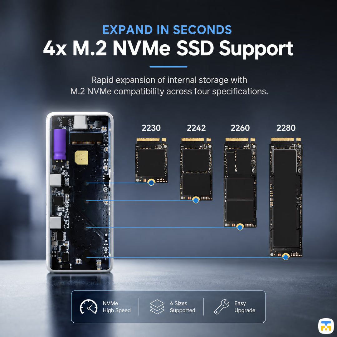 4x M.2 NVMe SSD Support  - HAGiBiS 10Gbps Write-protected M.2 NVMe SSD Enclosure