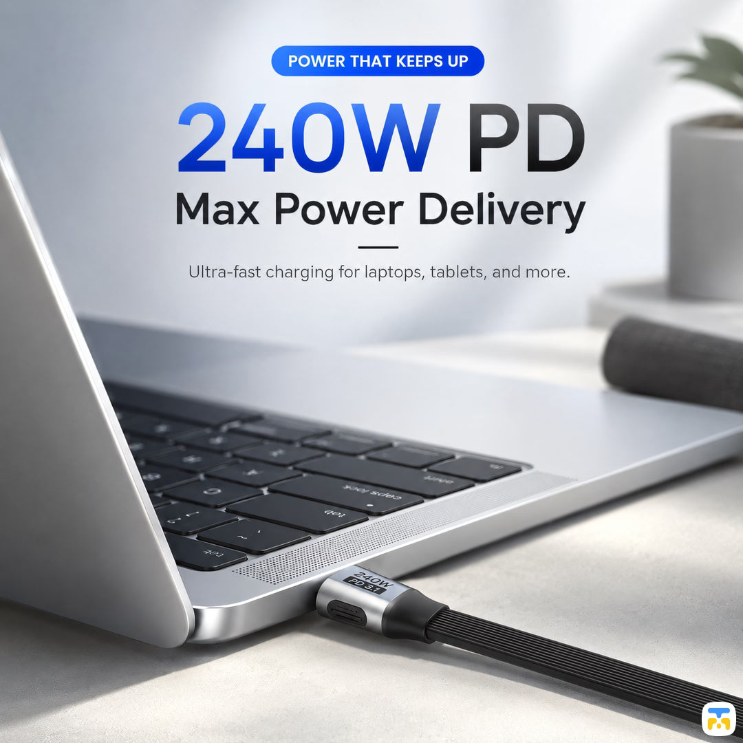 240W PD Max Power Delivery - HAGiBiS 240W 80Gbps 8K Flat USB4 Cable - 0.1m