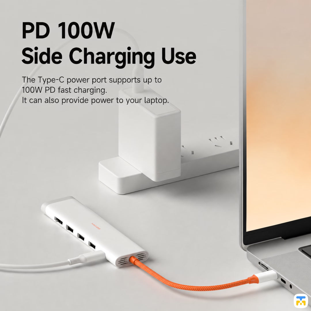 PD 100W Side Charging Use - HAGiBiS Ultra Slim 5in1 USB-C Hub - 4K@60Hz - Heat Dissipation