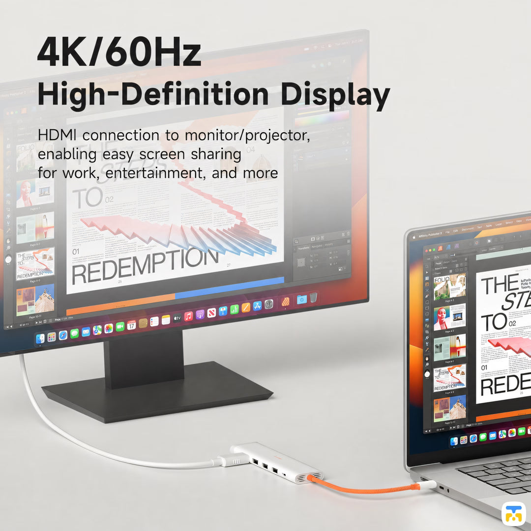 4K/60Hz High-Definition Display - HAGiBiS Ultra Slim 5in1 USB-C Hub - 4K@60Hz - Heat Dissipation