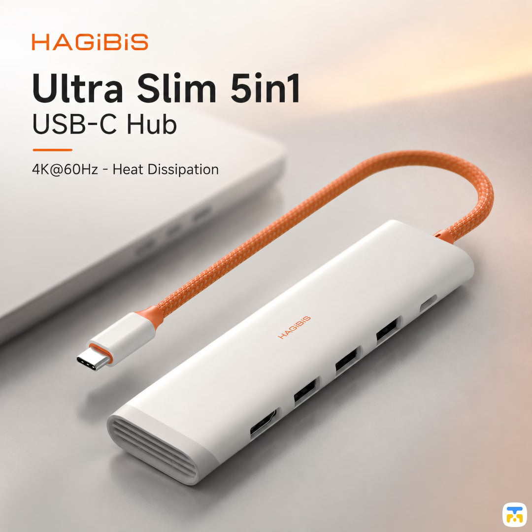 HAGiBiS Ultra Slim 5in1 USB-C Hub - 4K@60Hz - Heat Dissipation