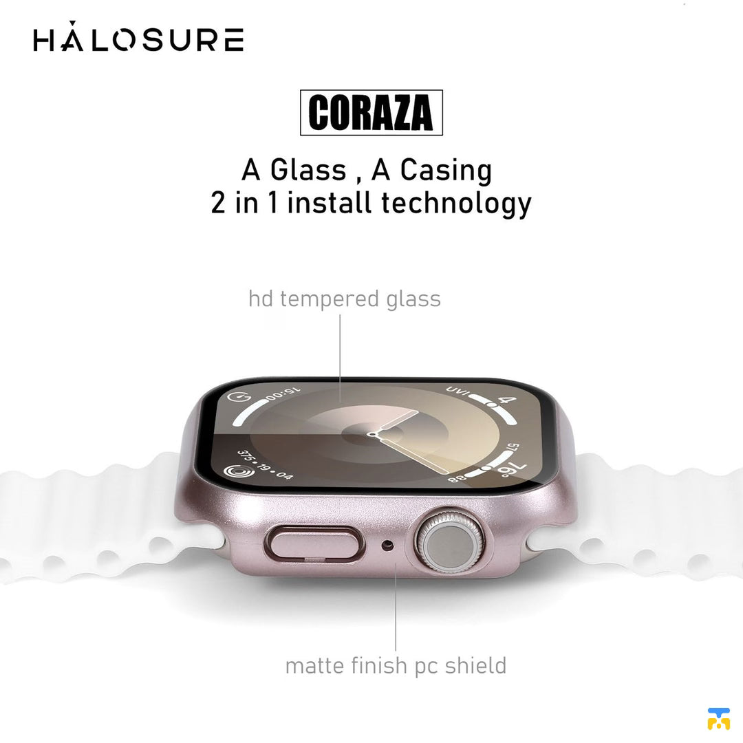A Glass, A Casing
2 in 1 install technology - HALOSURE CORAZA Apple Watch S12 GlassCase 42-46MM