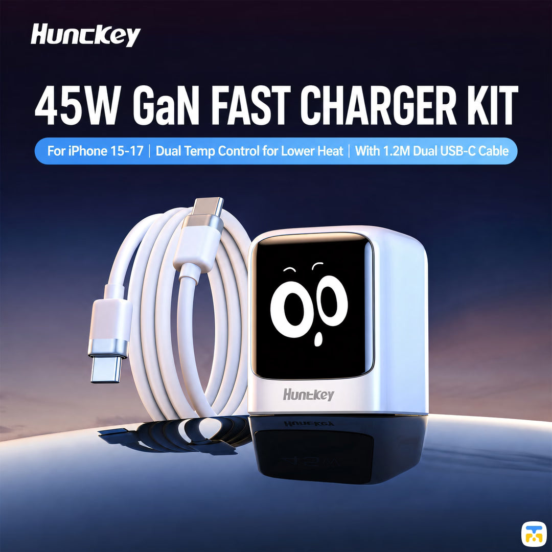 45W GaN FAST CHARGER KIT - Huntkey Charging Kit - 45W GaN Charger with 40W Charging Cable