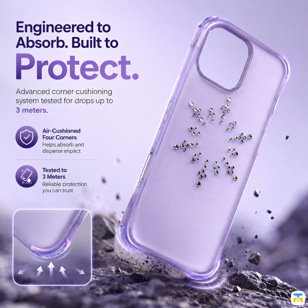 Engineered to
Absorb. Built to
Protect - Jaucase for iPhone 16 Series Rhinestone Snowflake Case

