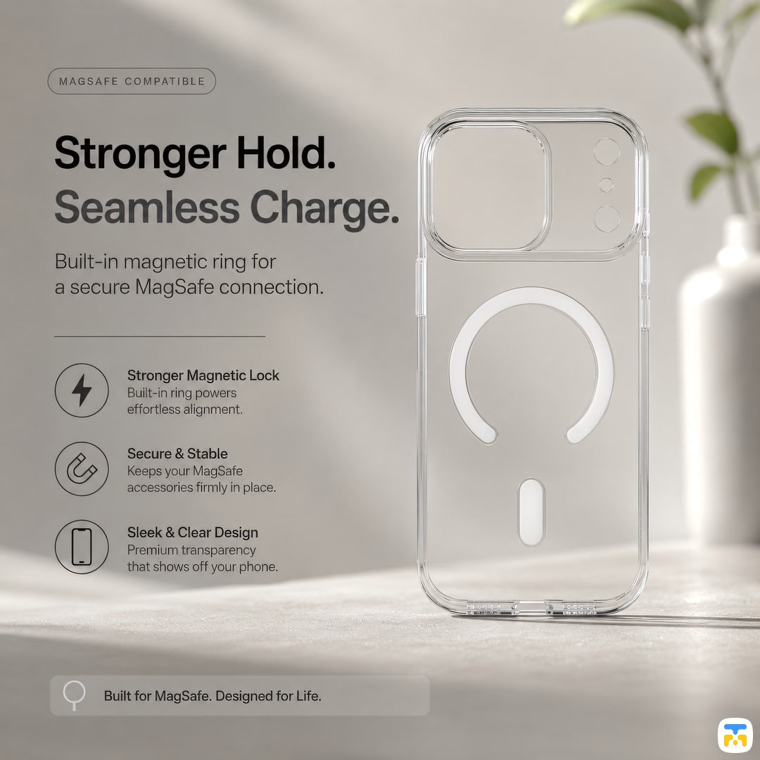 Stronger Hold.
Seamless Charge. - Jaucase for iPhone 17 Series Crystal Clear Camera Island Magnetic Case
