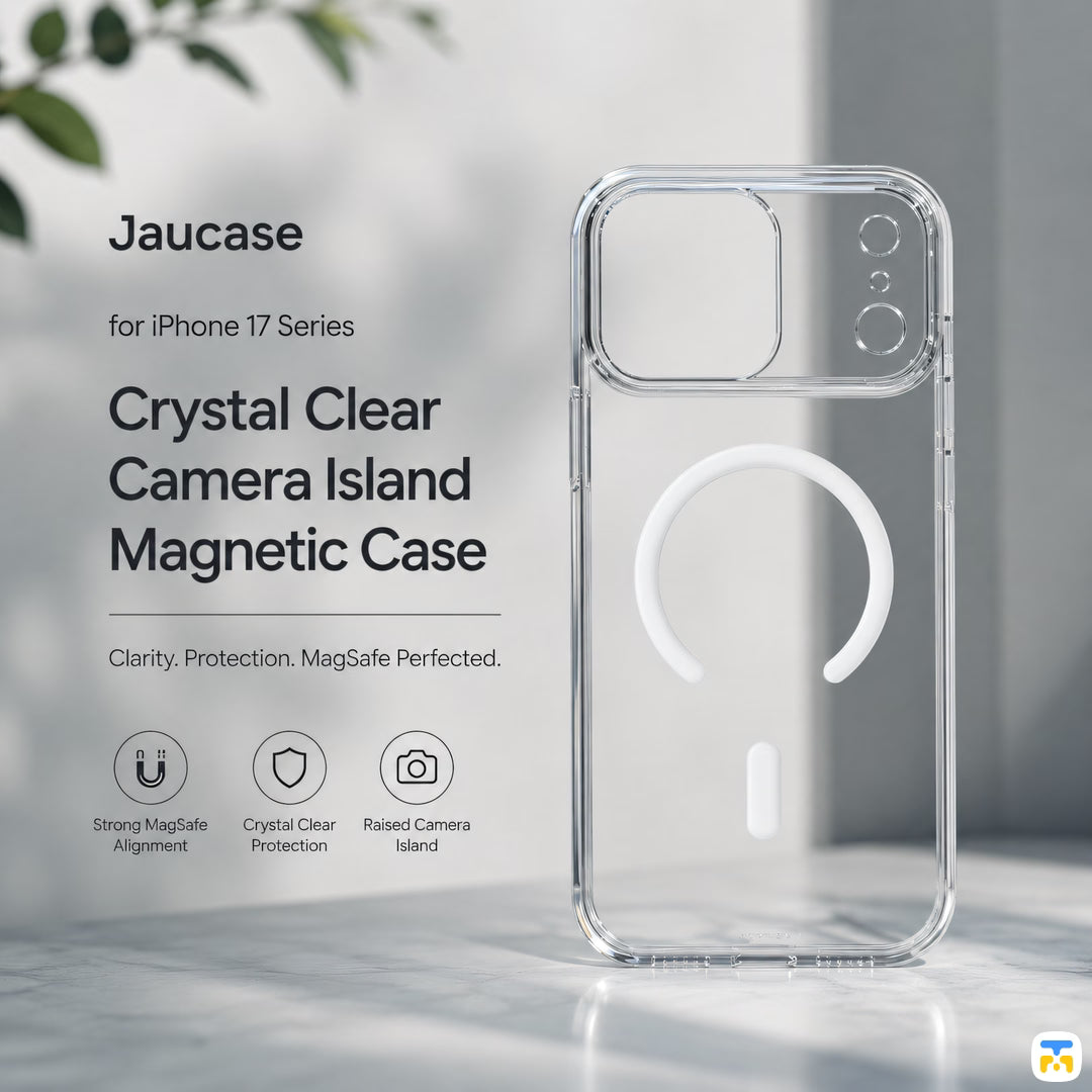 Crystal Clear Camera Island Magnetic Case - Jaucase for iPhone 17 Series Crystal Clear Camera Island Magnetic Case