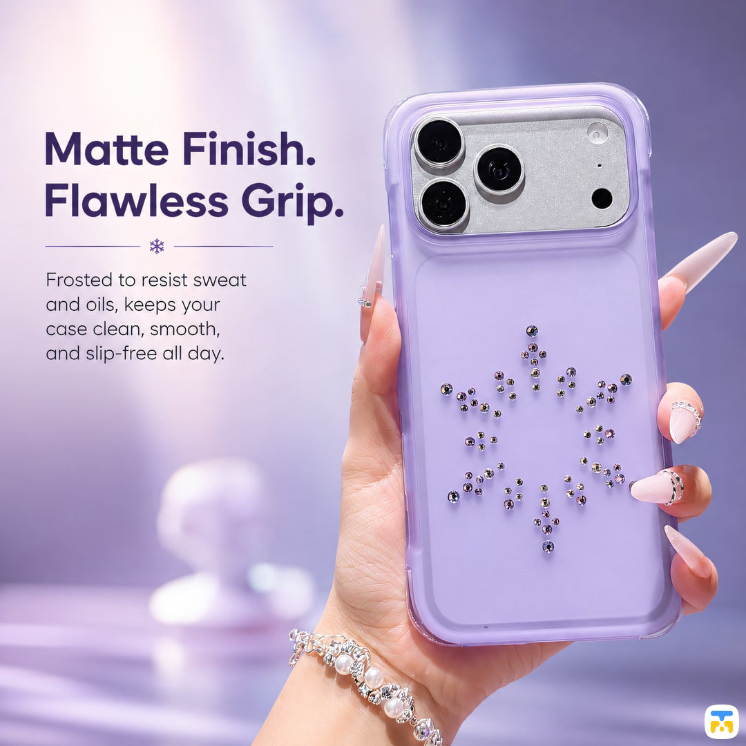 Matte Finish.
Flawless Grip - Jaucase for iPhone 17 Series Rhinestone Snowflake Pattern MagSafe Case
