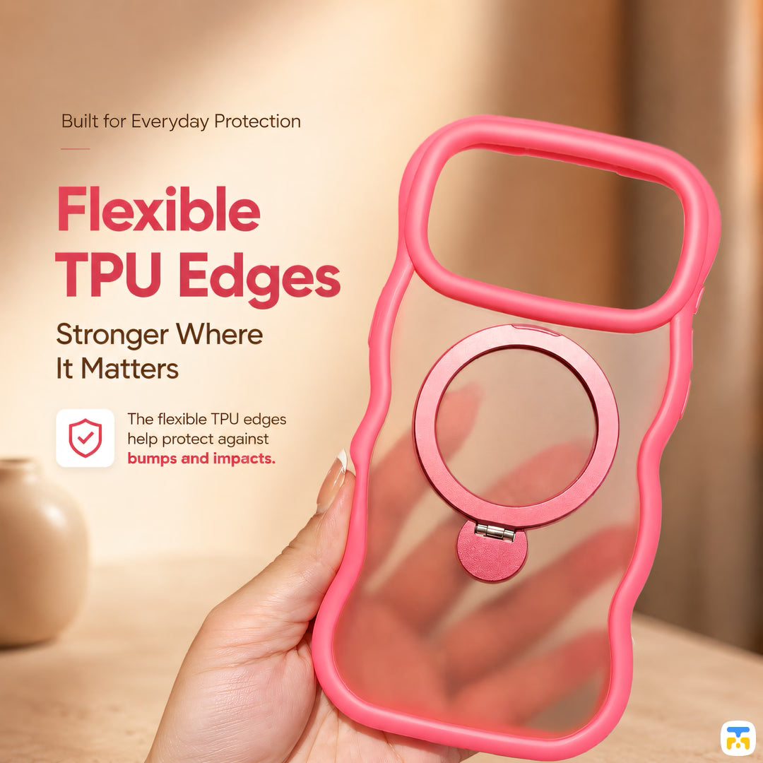 Flexible
TPU Edges - Jaucase for iPhone 17 Series RippleWave MagSafe Case with 360° Rotating Stand
