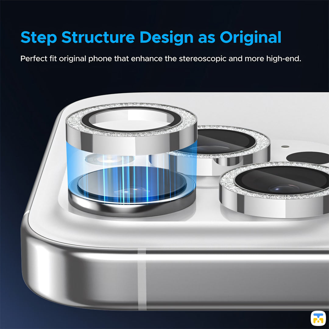 Step Structure Design as Original- KUZOOM Camera Lens Protector for iPhone 17 Series - Glitter Diamond
