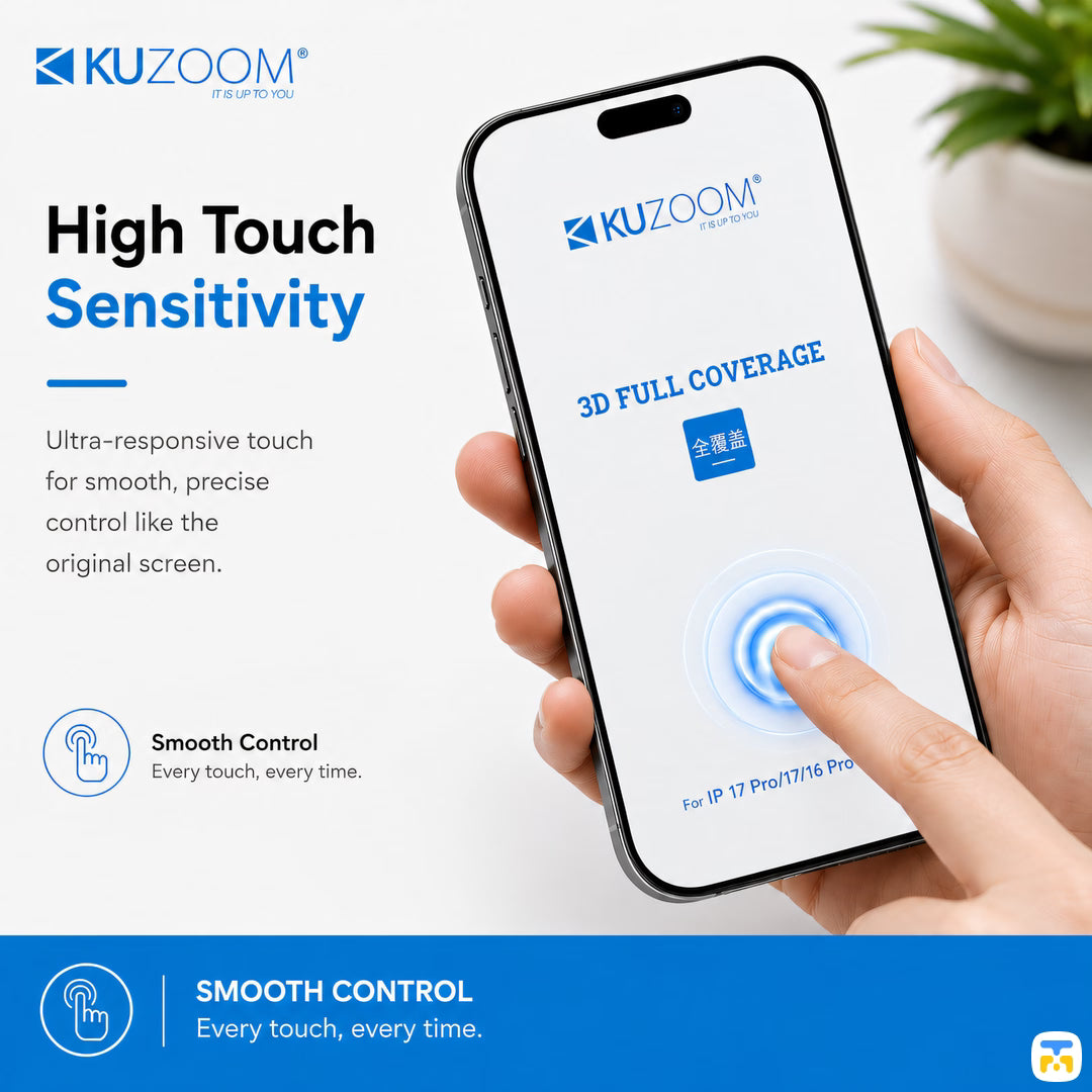 High Touch Sensitivity - KUZOOM for iPhone 16 & 17 Series 3D Full-coverage Screen Protector