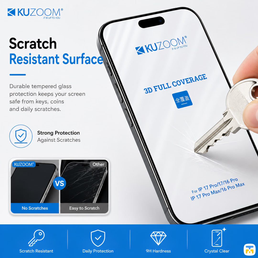KUZOOM for iPhone 16 & 17 Series 3D Full-coverage Screen Protector
