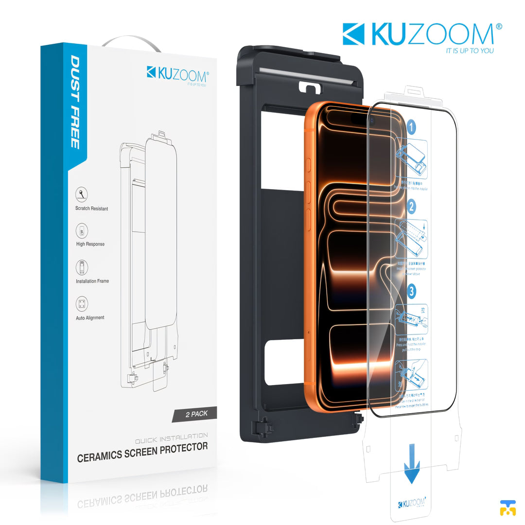 KUZOOM for iPhone 17 Series - HD Ceramics Screen Protector with Installation Frame