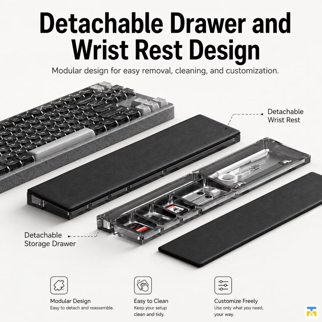 Detachable Drawer and Wrist Rest Design - Magnetic Wrist Rest Pad with Storage Case