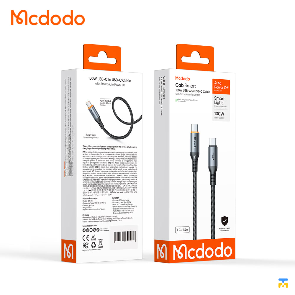 Mcdodo Cab Smart USB-C to USB-C Cable - 100W - 1.2 Meter- Packaging