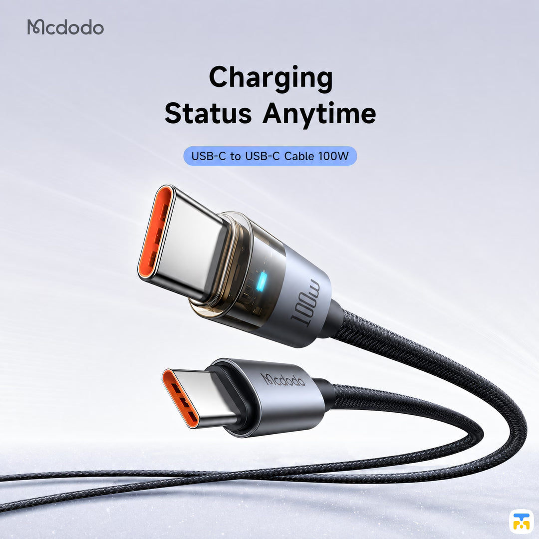 Mcdodo 100W USB-C to USB-C Transparent Cable with Charging Light 1.2m