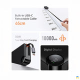 Built-in USB-C Retractable Cable 65cm - Mcdodo 30W 10000mAh Built-in Retractable Cable Digital Display Power Bank
