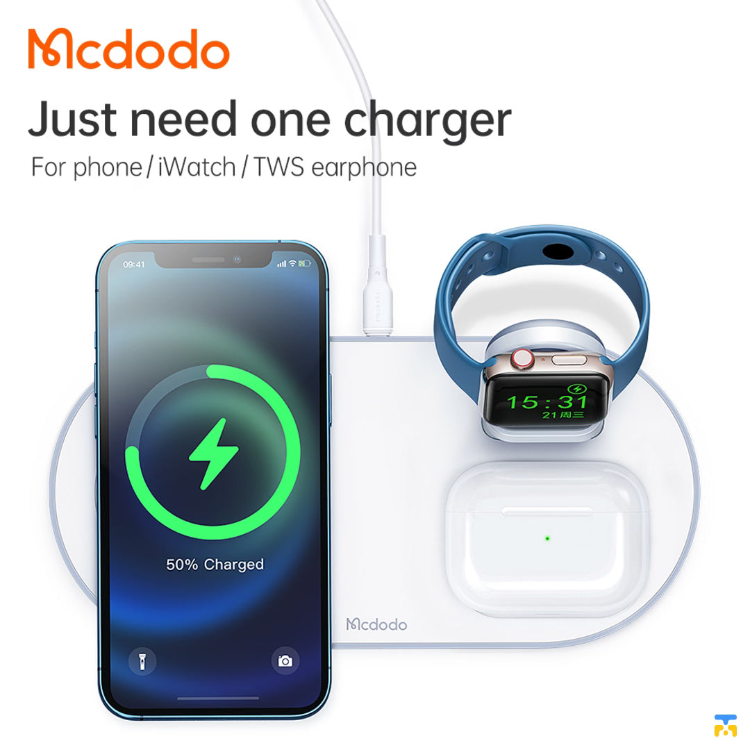 Just need one chargerMcdodo 3in1 15W Wireless Charger for iPhone, Apple Watch, Airpods